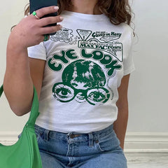 Y2K Sexy Slim Short Sleeve Round Neck Crop Top