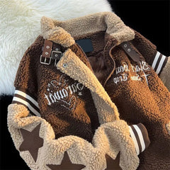 Women's Vintage Embroidery Letter Jacket Thick Winter Streetwear