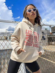 Let The Good Times Roll Art Flower Print Hoodie Women Warm Fleece Trendy Casual Autumn Loose