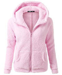 Hoodie Zip-up Women Casual Zipper Coat Solid Soft