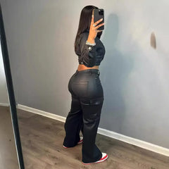 Want You Bad Black Leather Two Piece Set