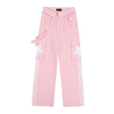 Y2K Women's Cargo Pants for Autumn 2023: Loose Fit, Star and Striped Design, Big Pockets, Harajuku Style