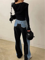 Autumn Winter Jeans Long Pant Women Hole Fashion Irregular Patchwork Ladies Trousers