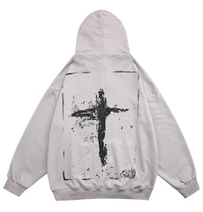 Hoodie Retro Cross Graffiti Pullover Men Retro Cross