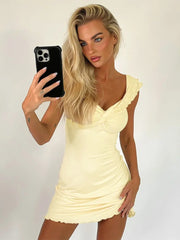 2024 Spring V-neck Sleeveless Ruffles Mini Dress Y2KK Streetwear