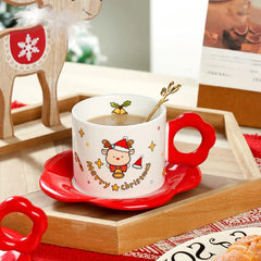 Creative Ceramic Coffee Cup with Spoon Christmas Style Cartoon