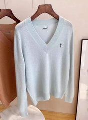 Spring And Autumn Knitted Embroidery Pullover Round Neck V-Neck Long Sleeve Luxury