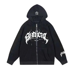 Y2K Zipper Hip Hop Letter Print Oversized Hooded Sweatshirt 2024 New Harajuku