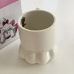 Cute Cat Paw Mug Coffee Mug Cartoon 3D Cat Claw Ceramic Drinkware with Lid Milk Breakfast