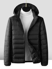 Men Winter Jacket Layered Goose Down Hooded Windproof Warm Thick Coat