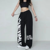 Autumn Streetwear Sweatpants Women Korean Style Letter Print Black Track Pants Oversized