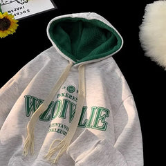 Hoodies Y2k Hoodie American Retro Velvet Casual Sweatshirt Men's Winter
