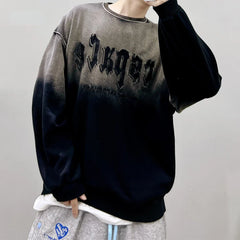 Streetwear Letter Embroidery Gradient Crew Neck Sweatshirt Oversized Pullover Tops