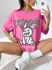 Kawaii Rabbit Printed Casual Soft Short Sleeve Loose Tees
