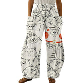 Length Wide Leg Pants with Cute Kitty Cats Graphics