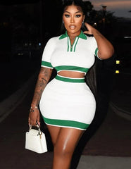 Meant For You Green Collar Skirt Two Piece Set