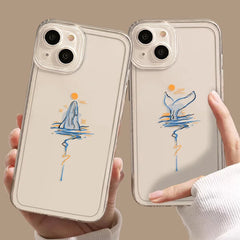 Clear Dolphin Whale Paired Couple Phone Case For iPhone