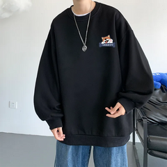 Men O-Neck Sweatshirt with Preppy Style Cute Dog Print Design for Autumn