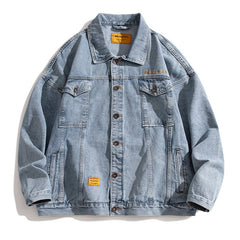 Men Vintage Denim Jacket Autumn Slim Fit Cowboy Coat Korean Streetwear