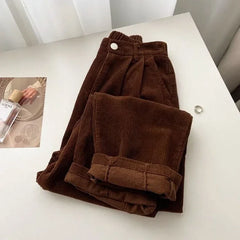 Retro High Waist Corduroy Pants Trousers Korean Fashion Baggy All Match Black Pant