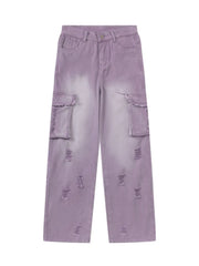 Women's Purple Y2K Ripped Cargo Jeans Harajuku