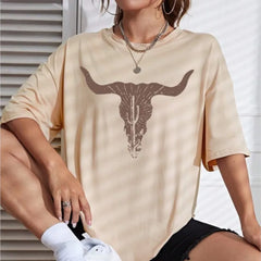 Spring Cotton Cattle Print Women Tee Casual Street Fashion