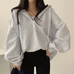 Hoodies Outerwear Bat Sleeve Hooded Pullovers Tops 2022 New Autumn All-Matched Chic Female Sweatshirt