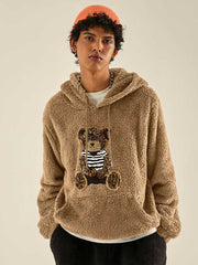Hoodies Pullover Fluffy Cartoon Teddy Bear Pattern Fashion Hoodies Men Casual