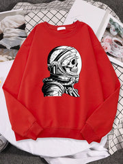 Skull In An Astronaut Helmet Creativity Design Print Men Autumn Fleece Sweatshirt