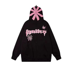 Autumn Winter Women Letter Print Vintage Hoodies Zipper Clothing Loose