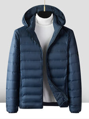 Men Winter Jacket Layered Goose Down Hooded Windproof Warm Thick Coat