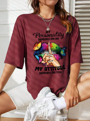 Lips & Hands Print Casual Women's T-Shirt