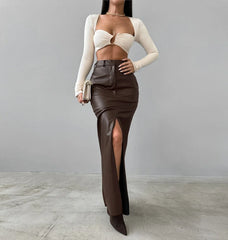 Under The Radar PU Leather Maxi Skirt
