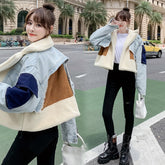 Autumn Winter Women's Patchwork Woolen Coat - Slim Fit, Wide Waisted, Turn Down Collar and Thick