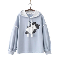 2023 Autumn Cat Embroidered Hoodie: Korean Streetwear Tops