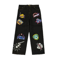 Retro Red Star Washed Jeans Slimming High Street Women's Trousers