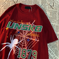 Knitted Love American Retro Spider Print Women's T-shirt Streetwear