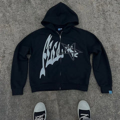 Men's Letter Print Zip-Up Hoodie Casual Oversized