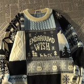 Punk Style Christmas Sweater for Women Loose Fitting Patchwork Design