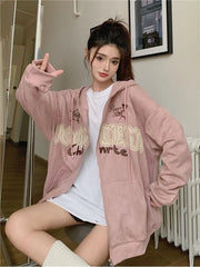 Japanese Harajuku Full Zip Hoodie Goth Dark Academia Punk Essentials Trashy Y2k