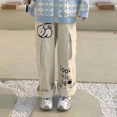 Casual Corduroy Pants Harajuku Pocket Cargo Pants Autumn And Winter Puppy