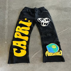 Sporty Casual Loose Fit Patchwork Trousers
