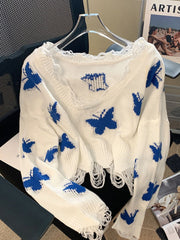 Korean Fashion Graphic Knitted Sweater Woman Oversized Casual Loose