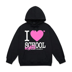 Men Casual Hoodies I Love School Tops Fashion Streetwear Clothing Thick