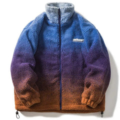 Streetwear Lambswool Retro Hit Color Gradient Parka Jacket for Men