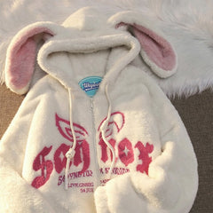 Hoodie Cotton Clothing Women Cute Ears Lamb Velvet Cotton Fashion Loose Hoodie Warm Coat