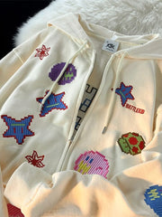 Streetwear Oversized Zip Up Hoodies Women Anime Cartoon Sweatshirts Hippie