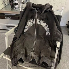 Y2K Oversized Letter Print Hoodie Women Vintage Harajuku Zip Jacket