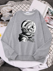 Skull In An Astronaut Helmet Creativity Design Print Men Autumn Fleece Sweatshirt