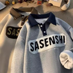 Loose Retro Versatile Long Sleeves Stitching Thick Chic Clothes